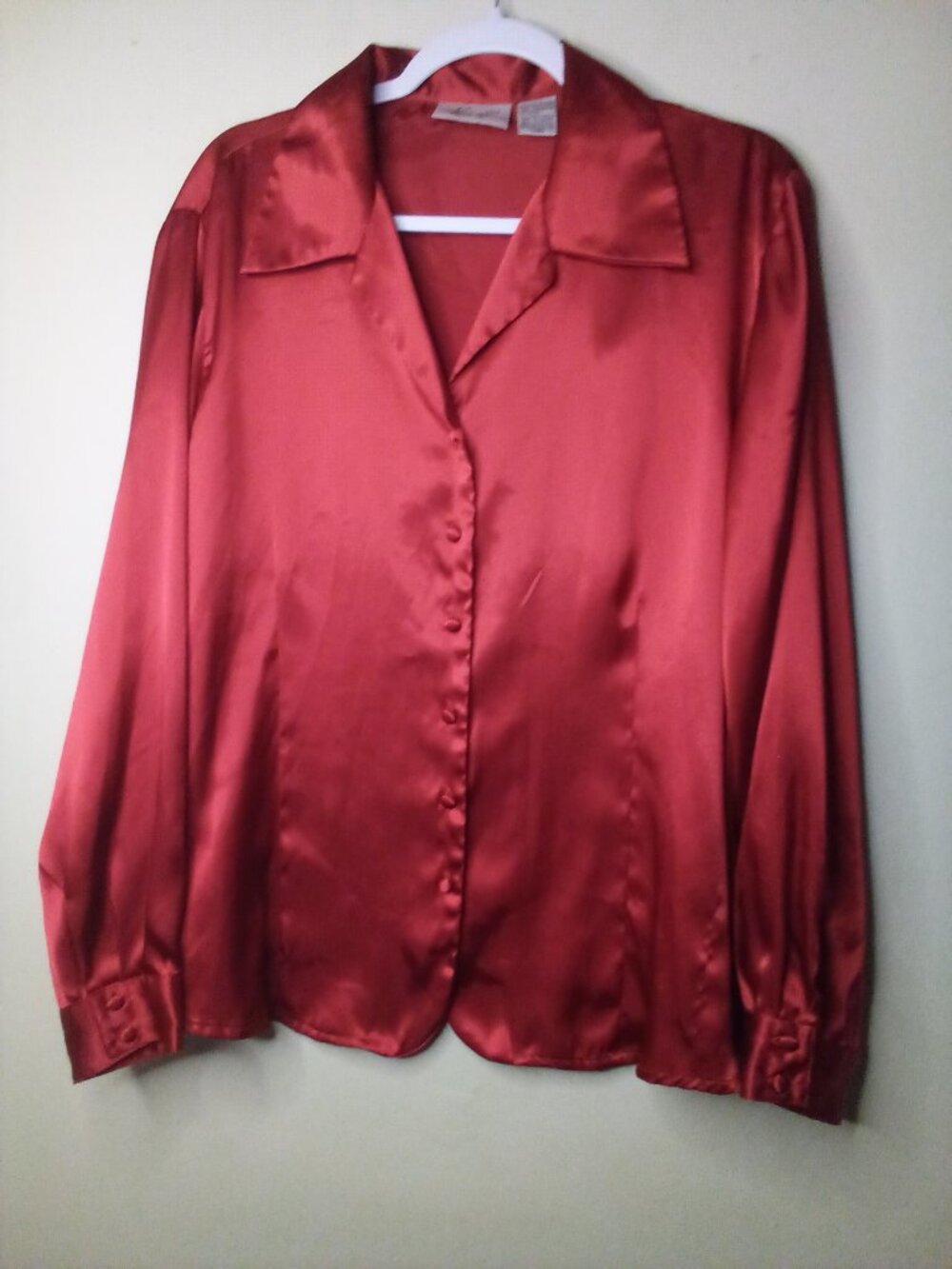 Kathie Lee Vintage Blouse Women 18W 20W Button Up Long Sleeve Satin Shine Red